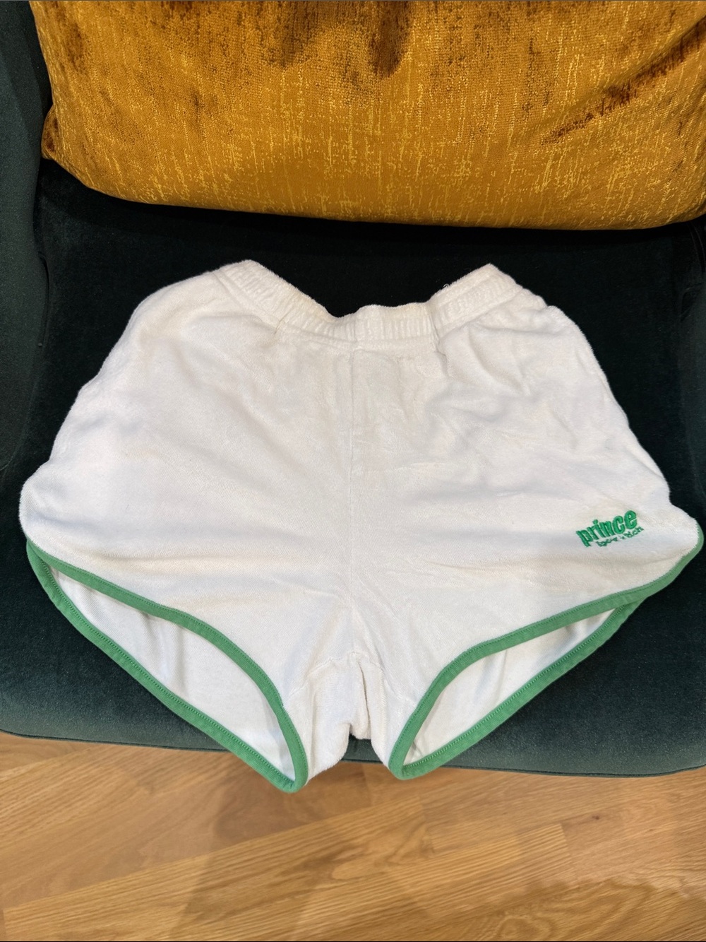 Sporty & Rich White Terry Shorts with Green Trim